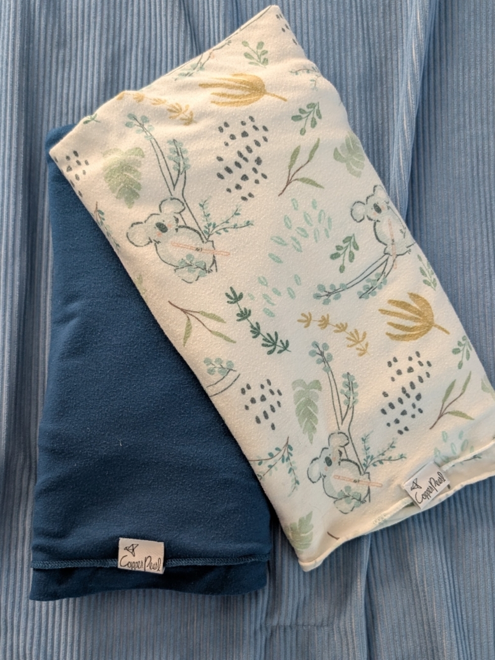 Copper Pearl Large Swaddle Blankets - Blue And Aussie Print